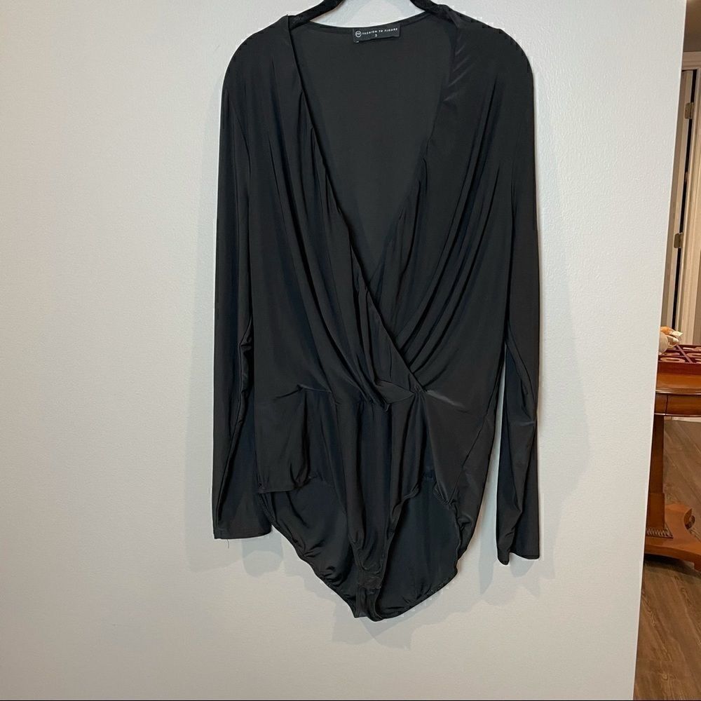 Fashion to Figure Black Faux Wrap Bodysuit 2X